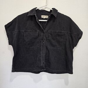 Madewell Washed Black Cropped Denim Shirt Jacket